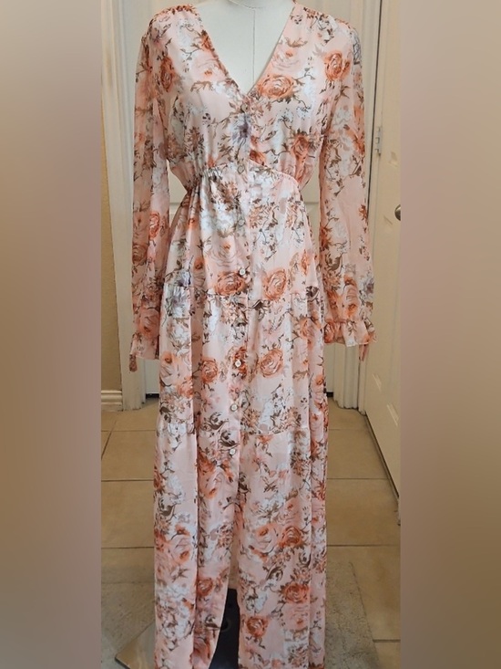 Ozblue Dresses & Skirts - Floral Pink Long Sleeve Maxi Dress